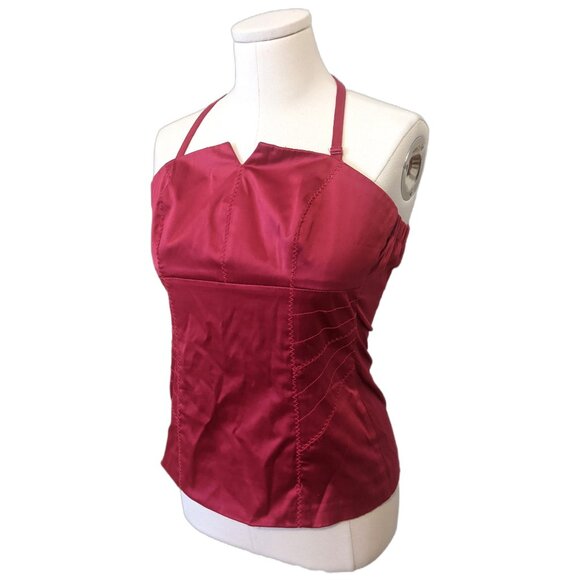 Vintage Y2K Dynamite Halter Top Magenta Corset Satin Party Strapless Pink Sz 5 - Picture 2 of 11